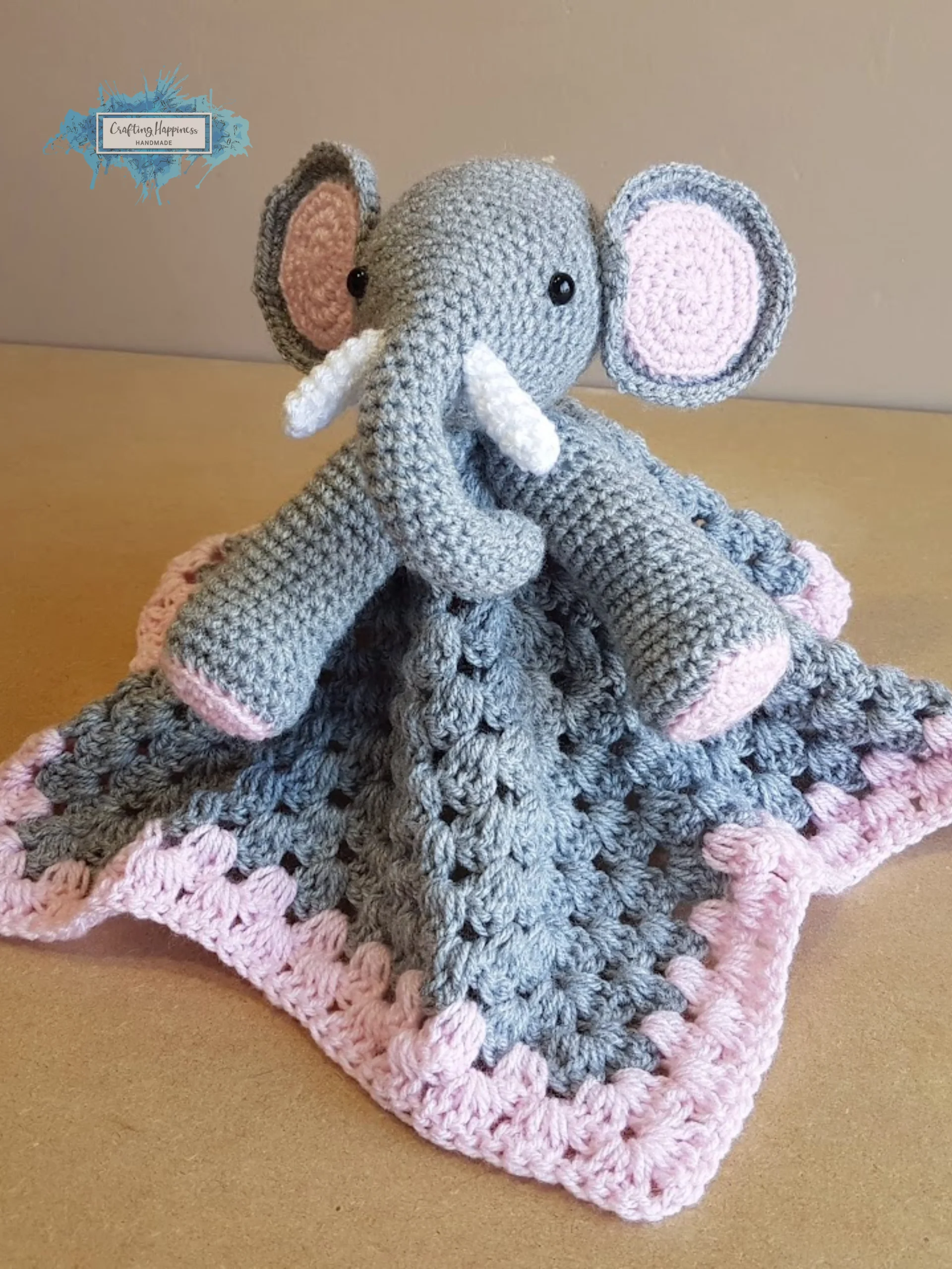 Crochet Elephant Lovey Pattern, Waffle or Granny Stitch PDF Pattern - Crafting Happiness product image (4)