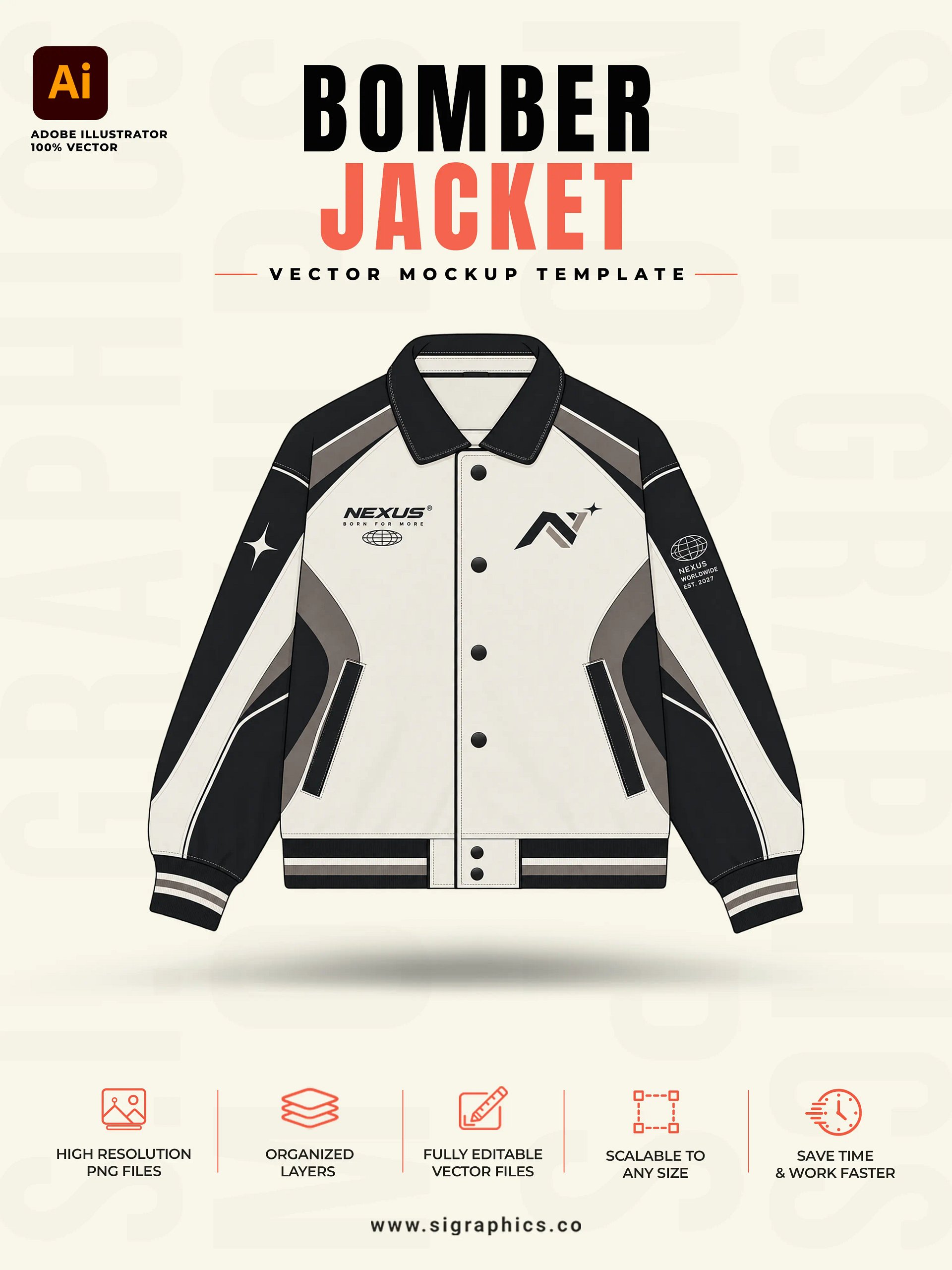 Bomber Jacket Vector Mockup Template – Front & Back Flats product image (1)