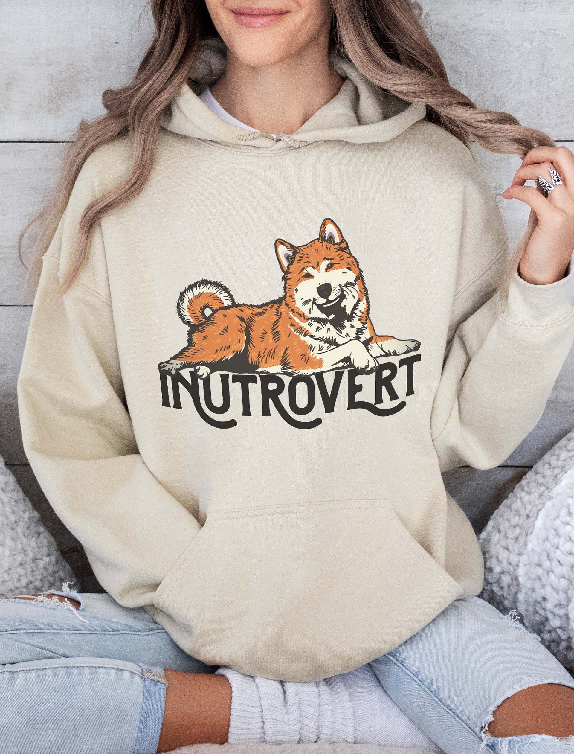 Inutrovert Hooded Sweatshirt of an Akita Inu (Red) | Funny Hoodie for Akita Paw-rents product image (2)