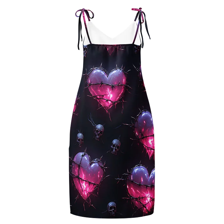 Neon Barbed Heart Skull Midi Slip Dress - Glow Pink Shattered Hearts Chiffon Halter Dress with Slit product image (2)
