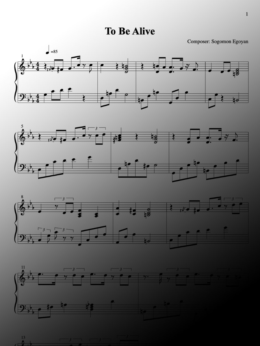 To Be Alive by Sogomon Egoyan - Piano Sheet Music product image (1)