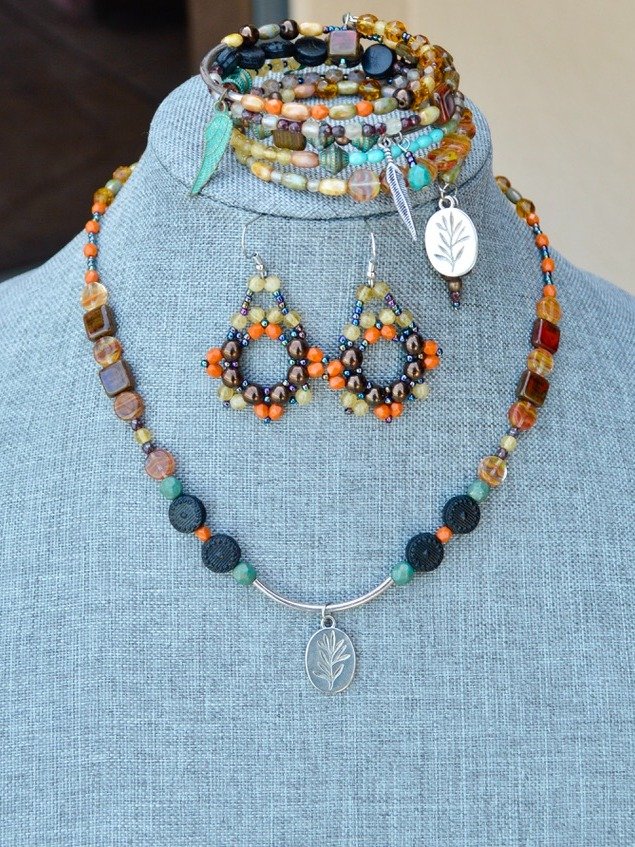 Earthy Bohemian Handmade Jewelry Set Bracelet Earrings and Necklace product image (2)