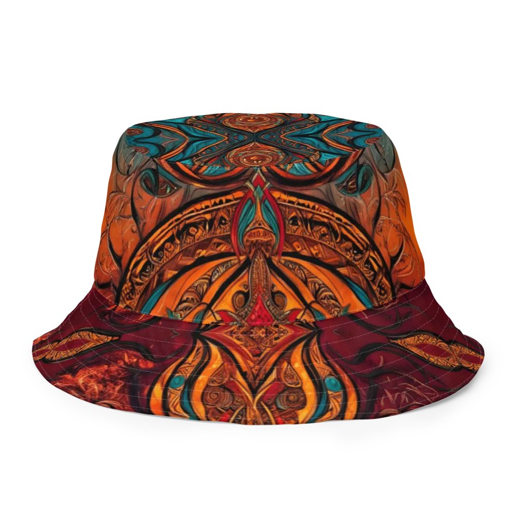 Reversible Burnt Orange & Teal Mandala Inspired Painted Bucket Hat product image (5)