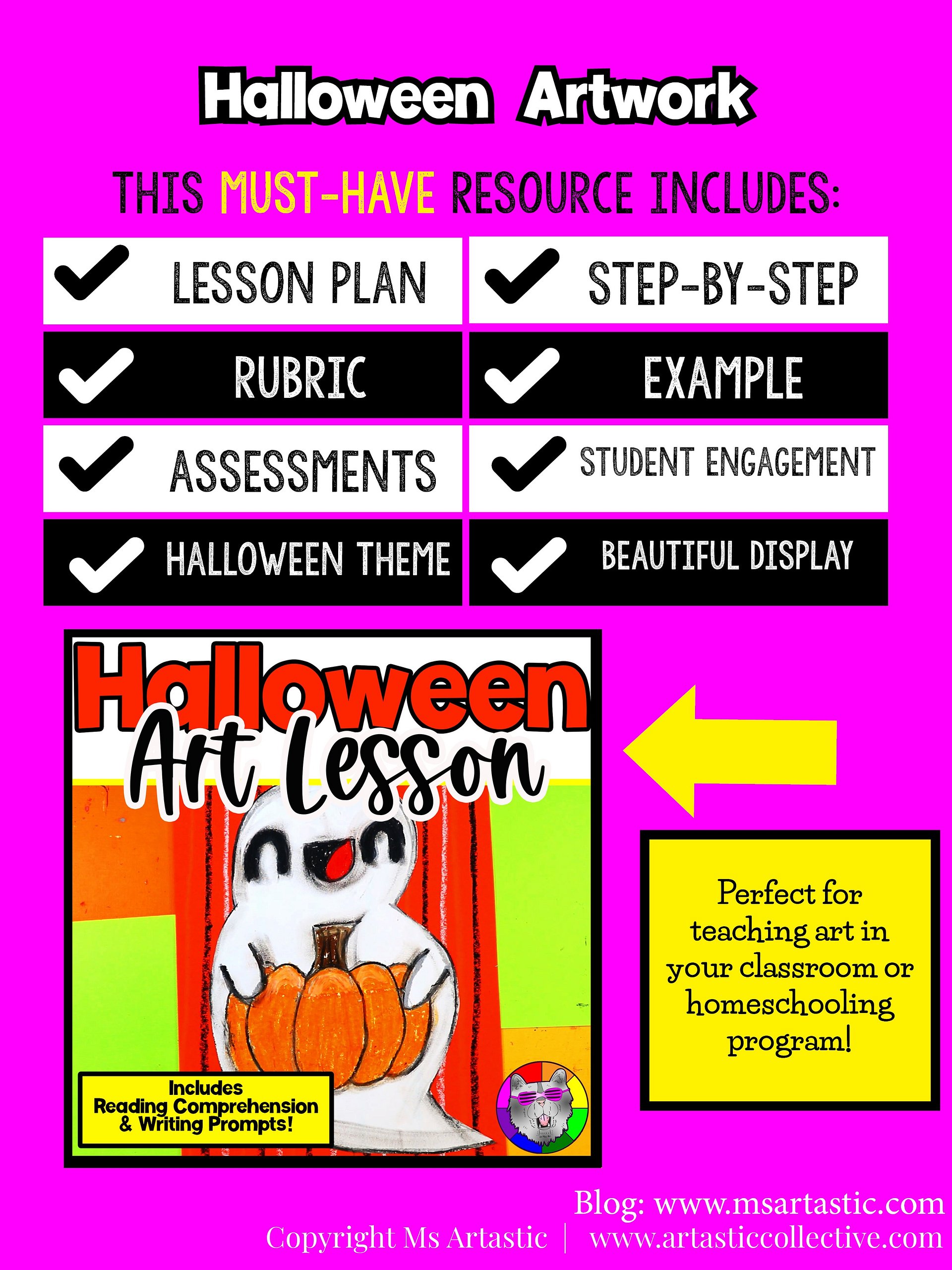 Halloween Cute Ghost Art Lesson with Reading, Writing & Step-by-Step Tutorial (Kindergarten – Grade 3) product image (7)