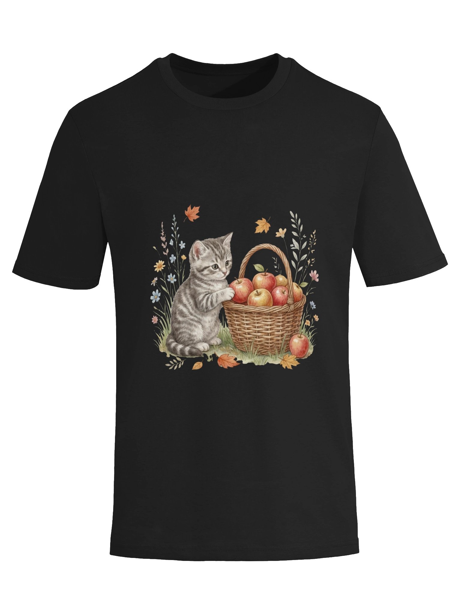 Vintage Watercolor Kitten with Autumn Apple Basket T-Shirt product image (4)