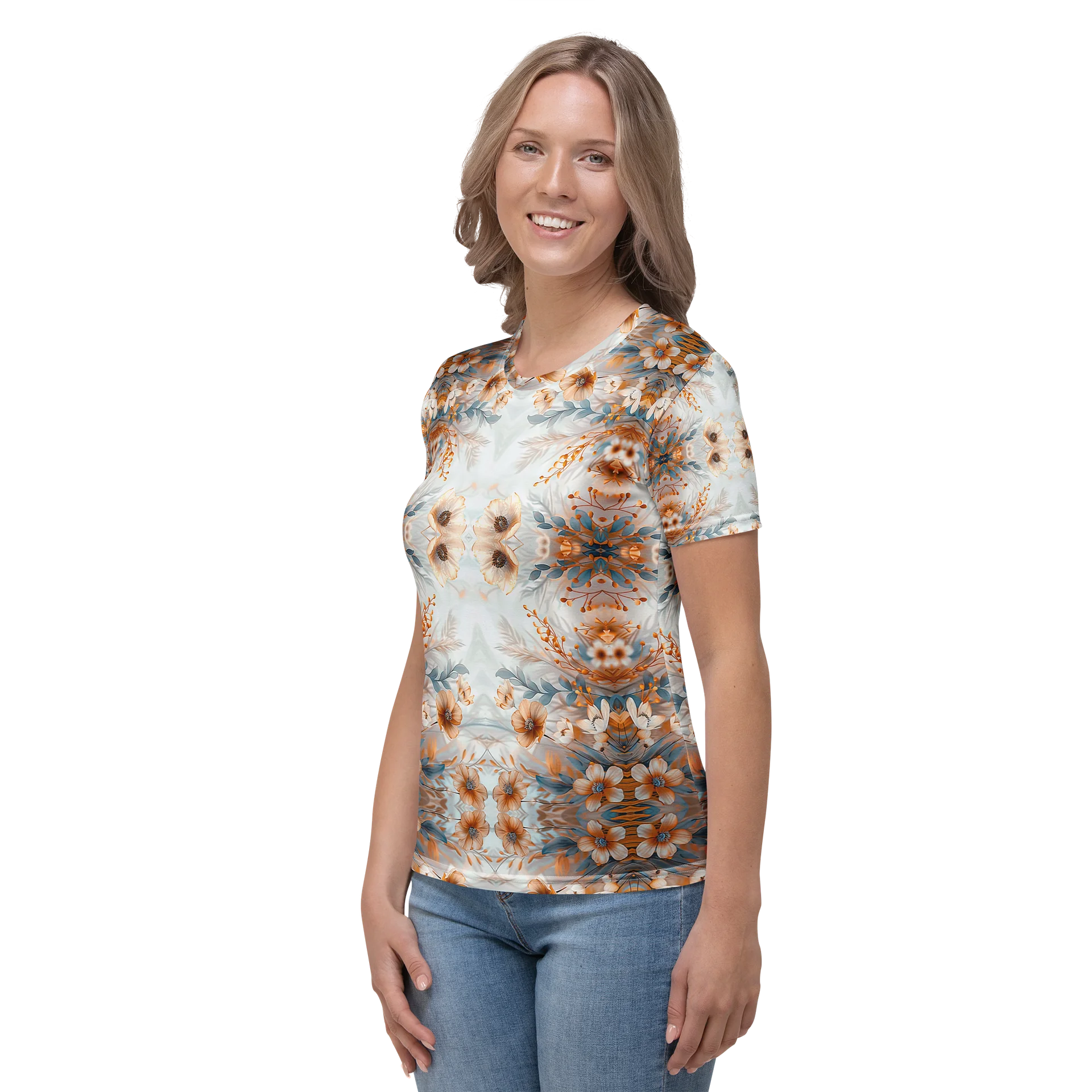 Apricot Bloom: Kaleidoskop Floral Damen-Shirt product image (4)