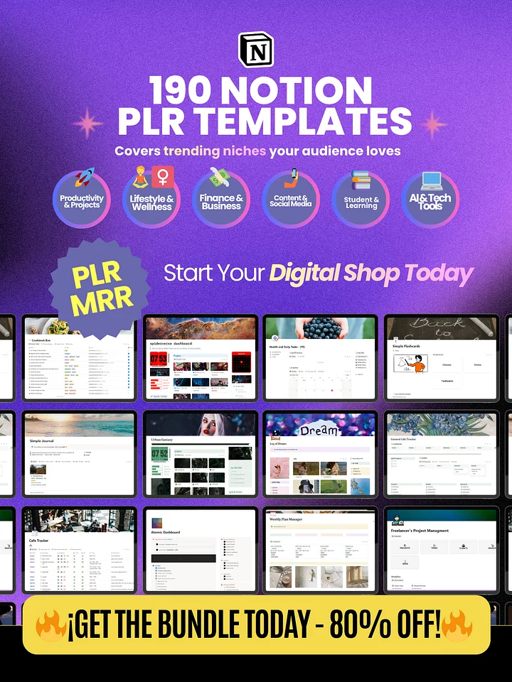190 Notion PLR Templates & Planners Bundle | PLR Products, Plr Mrr, Master Resell Rights product image (1)