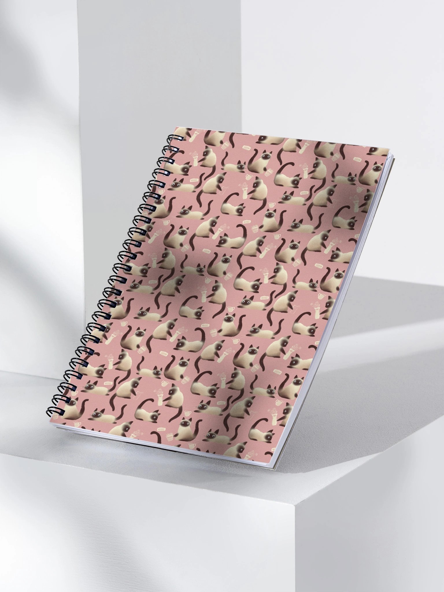 Bad Siamese Cats Knocking Stuff Over Pattern Notebook, Pink product image (3)
