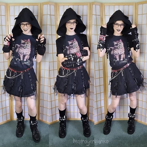 6/12/23 got carried away doing my first really dark gothic full face makeup look 🧛 then because I was wearing my cat shirt, t...