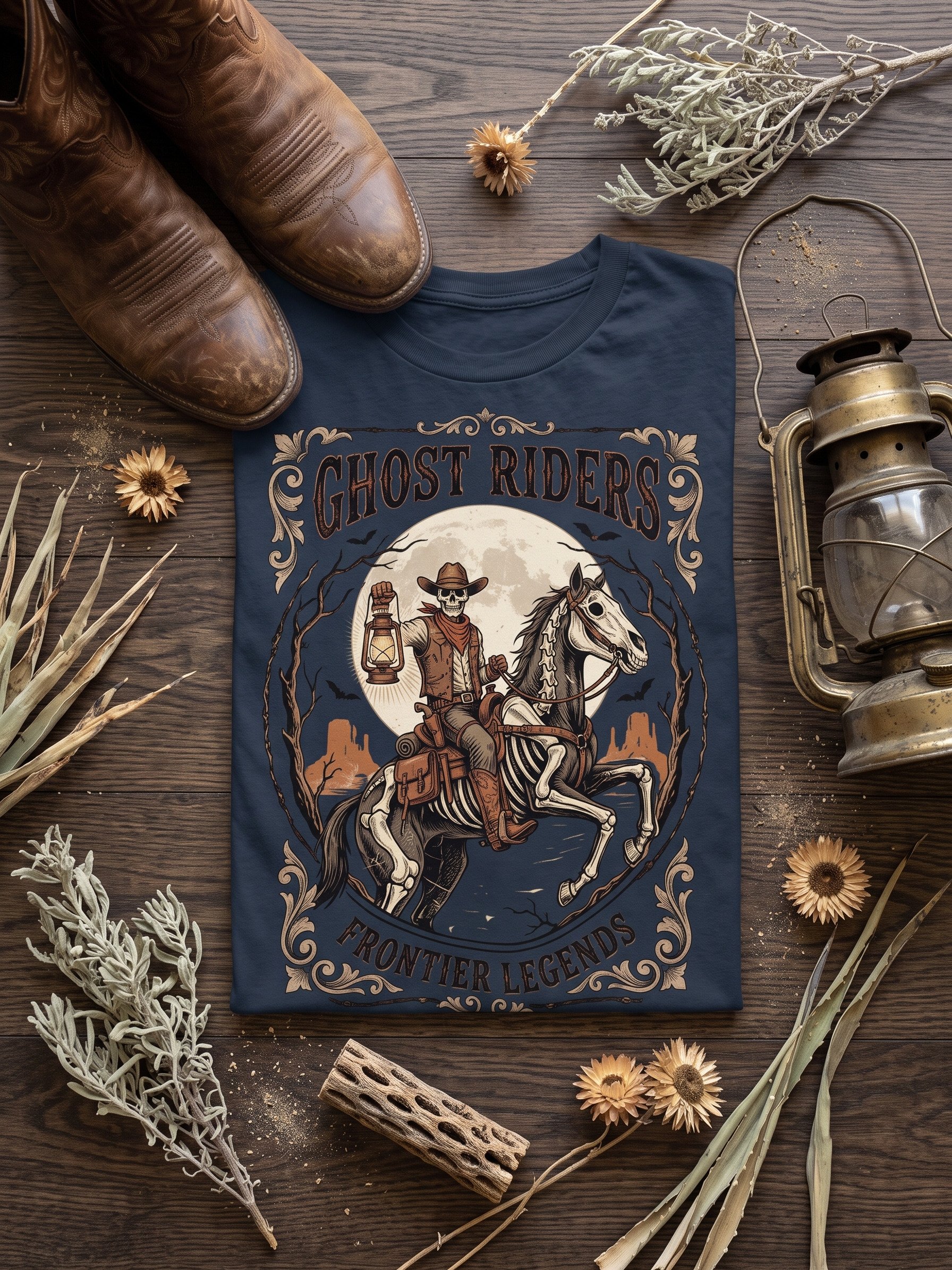 Ghost Riders Skeleton Cowboy Halloween T-Shirt product image (9)