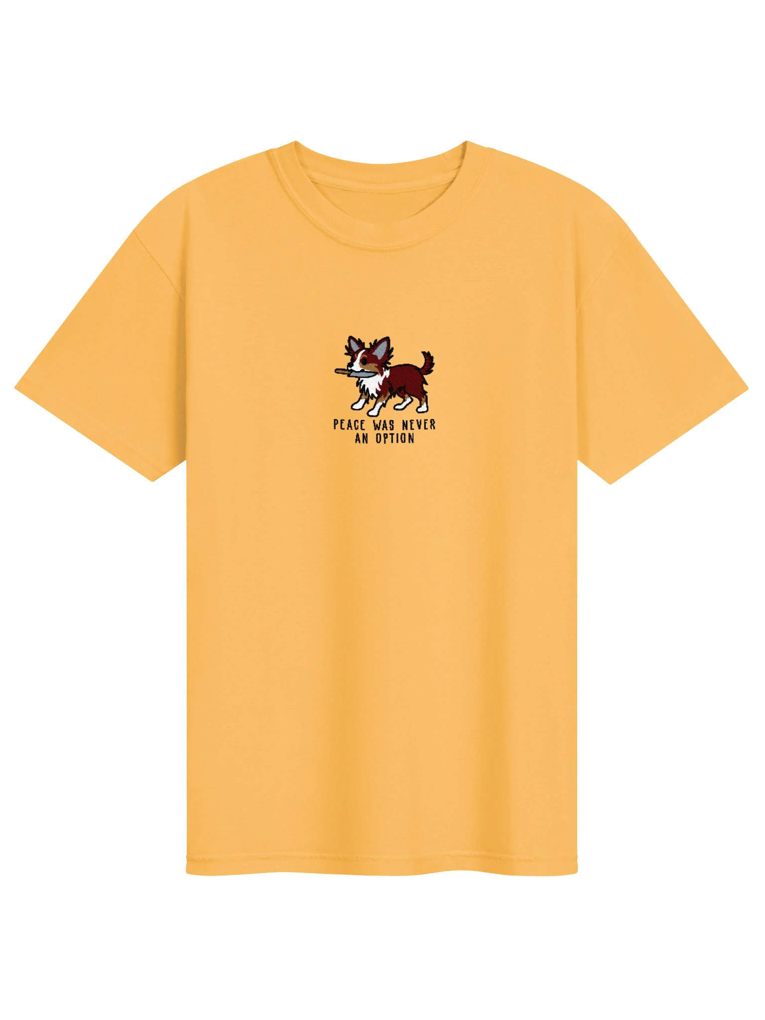 Peace Was Never an Option Funny Chibi-Style Embroidered T-Shirt for Longhaired Chihuahua(Red Tricolor) Owners product image (73)