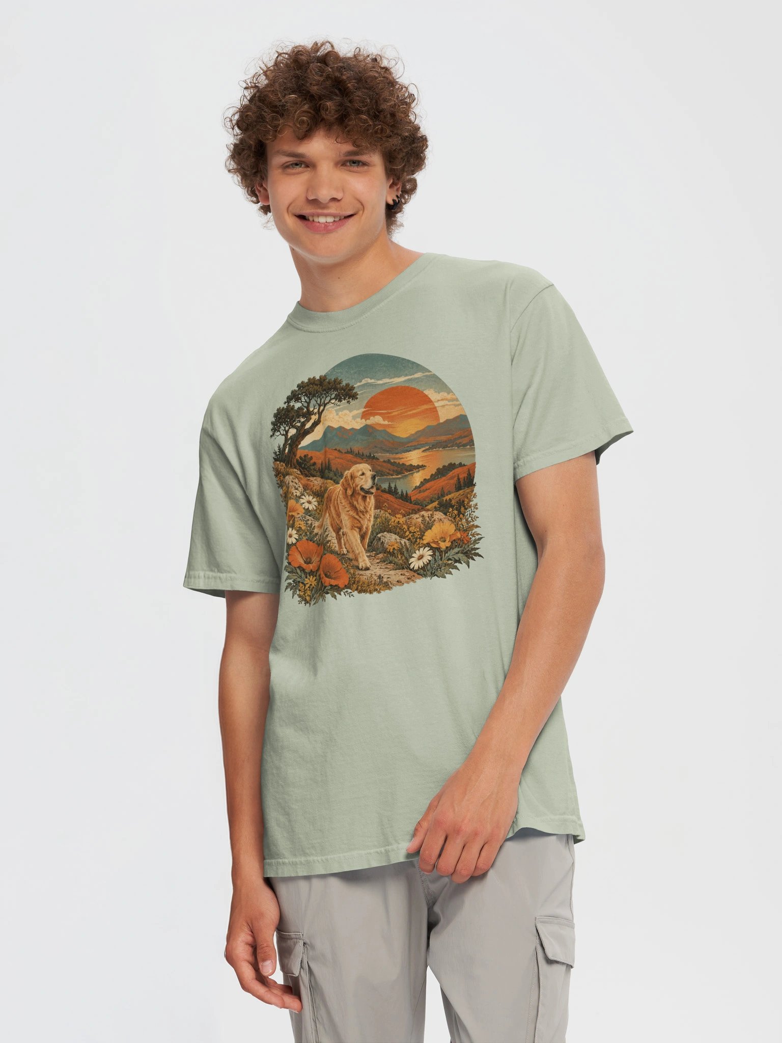 Retro Golden Retriever T-Shirt | Vintage Dog Lover Graphic Tee | 70s Sunset Dog Shirt product image (5)