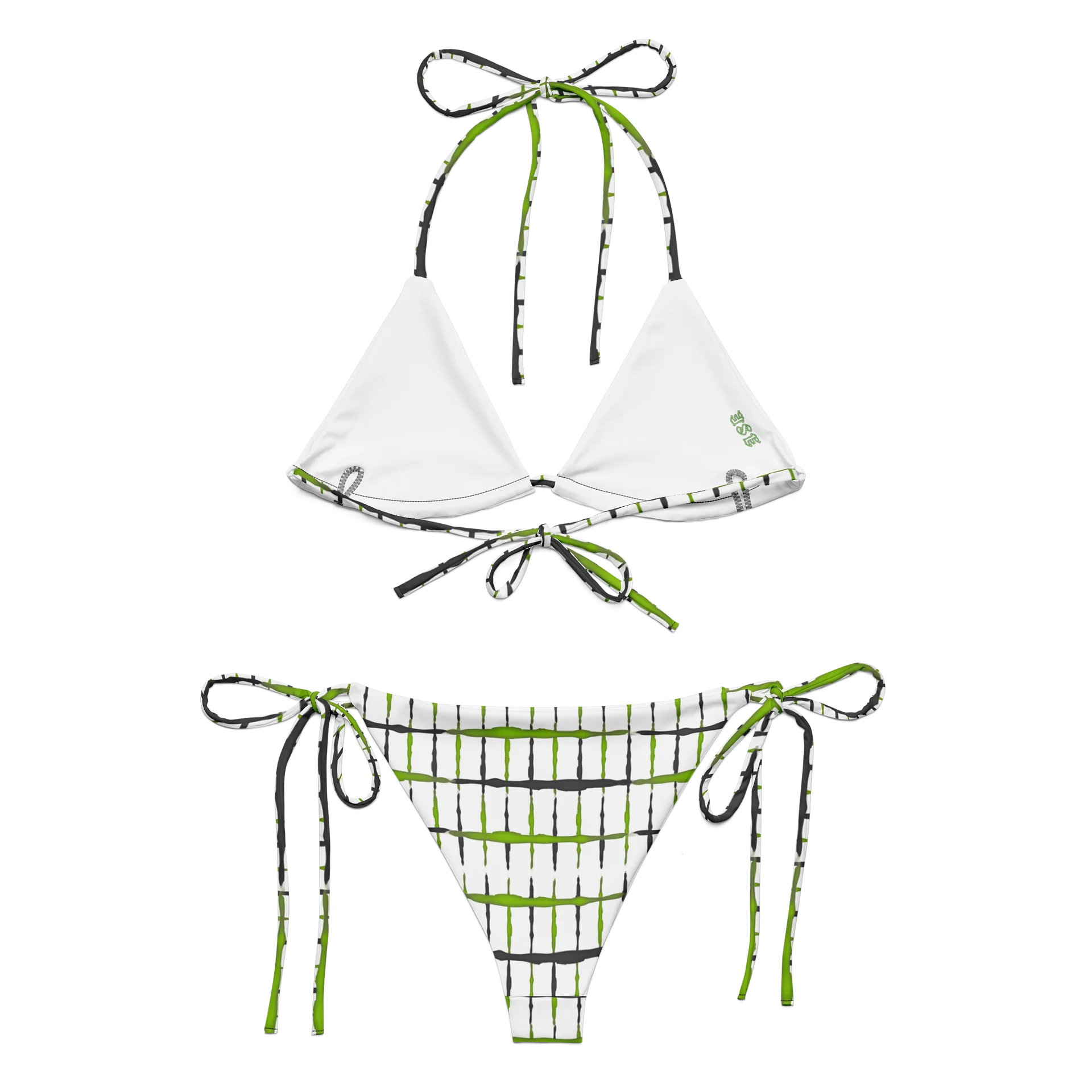 Modern Lime Grid Pulse Green Grid Recycled String Bikini product image (8)