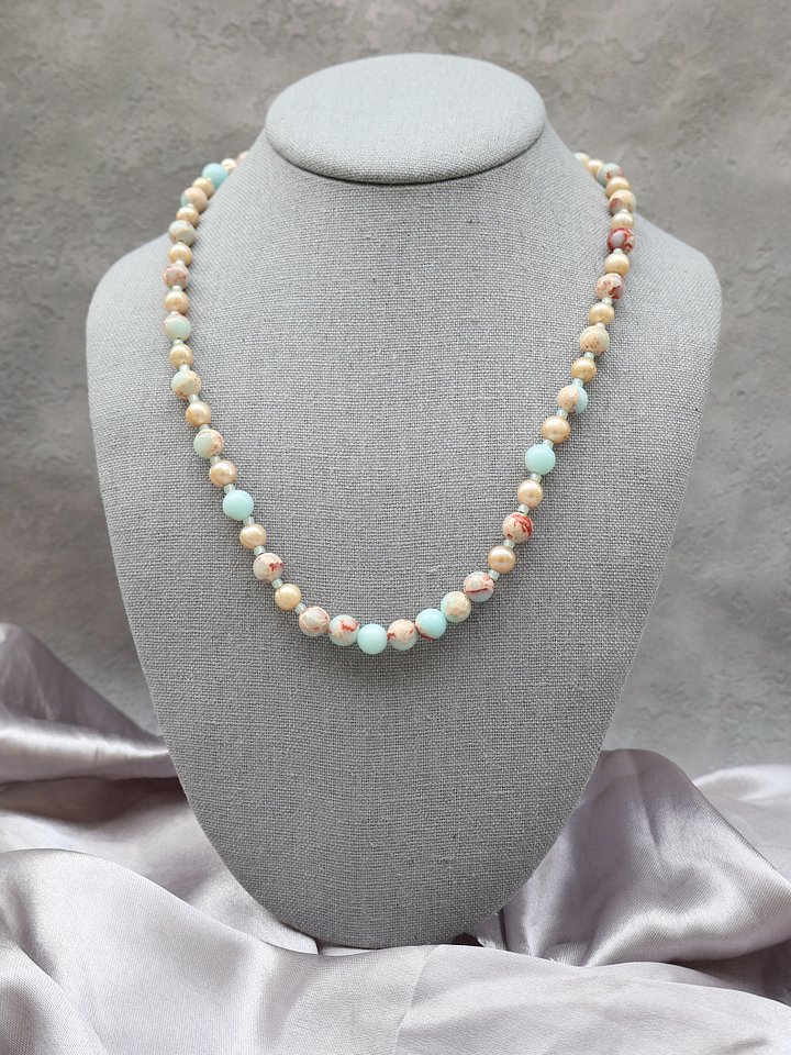 Sea Sediment Jasper and Pearl Necklace product image (1)