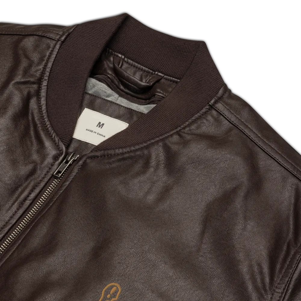 EXCLAIMING MENTALLY monochrome brown faux leather jacket product image (2)