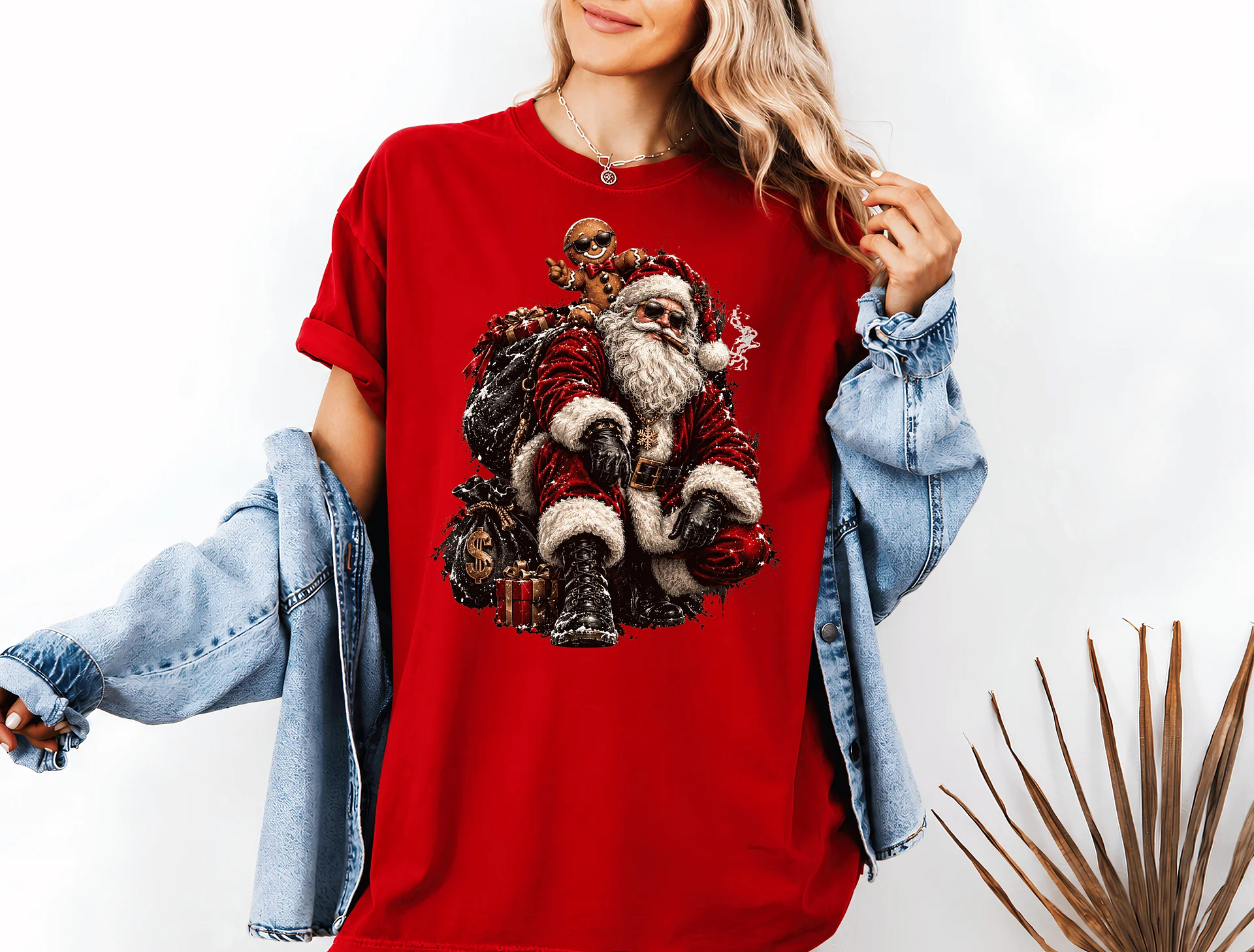 Vintage Gingerbread Santa Christmas T-Shirt, Edgy Holiday Graphic Tee (Unisex) product image (34)