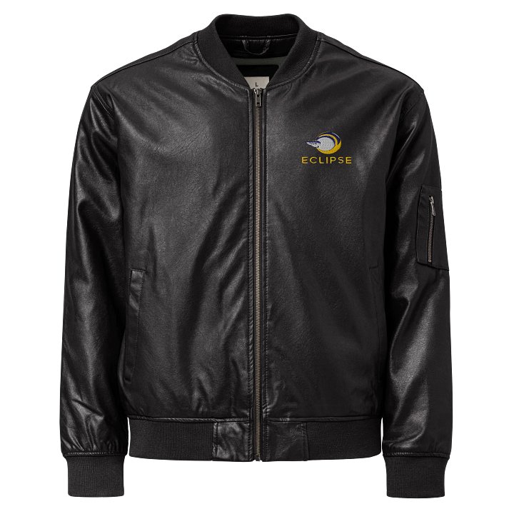Eclipse Unisex Faux Leather Bomber Jacket - Black, Fiery Design, Heavyweight product image (1)
