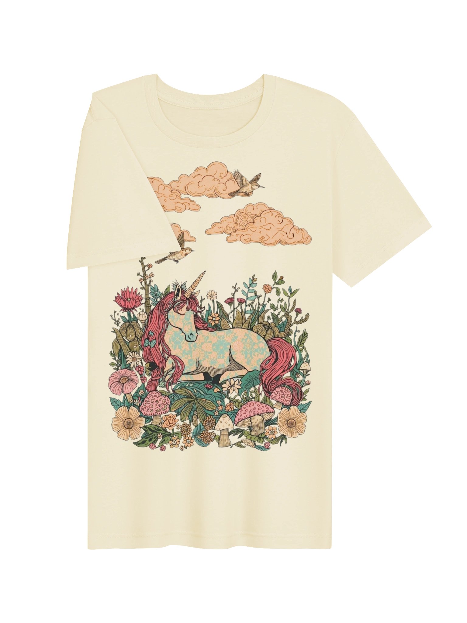 Retro Unicorn & Mystical Garden Tee, Nostalgic Fantasy Shirt product image (4)
