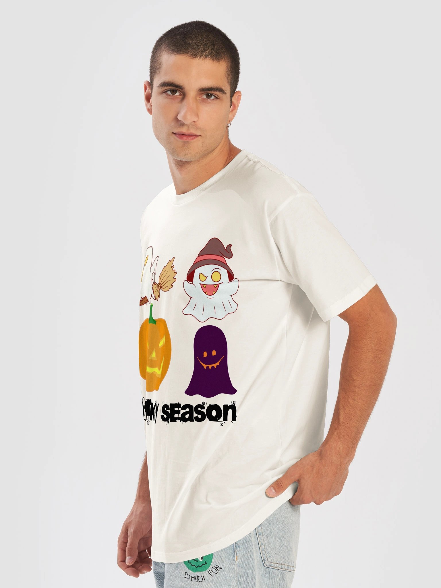 Spooky Season Halloween Unisex T-Shirt – Cute Ghosts & Jack-o’-Lantern Graphic product image (7)