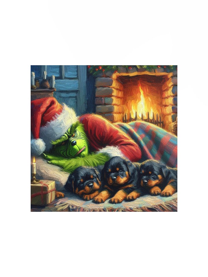 Cozy Grinch & Rottweiler Puppies Christmas Poster product image (2)