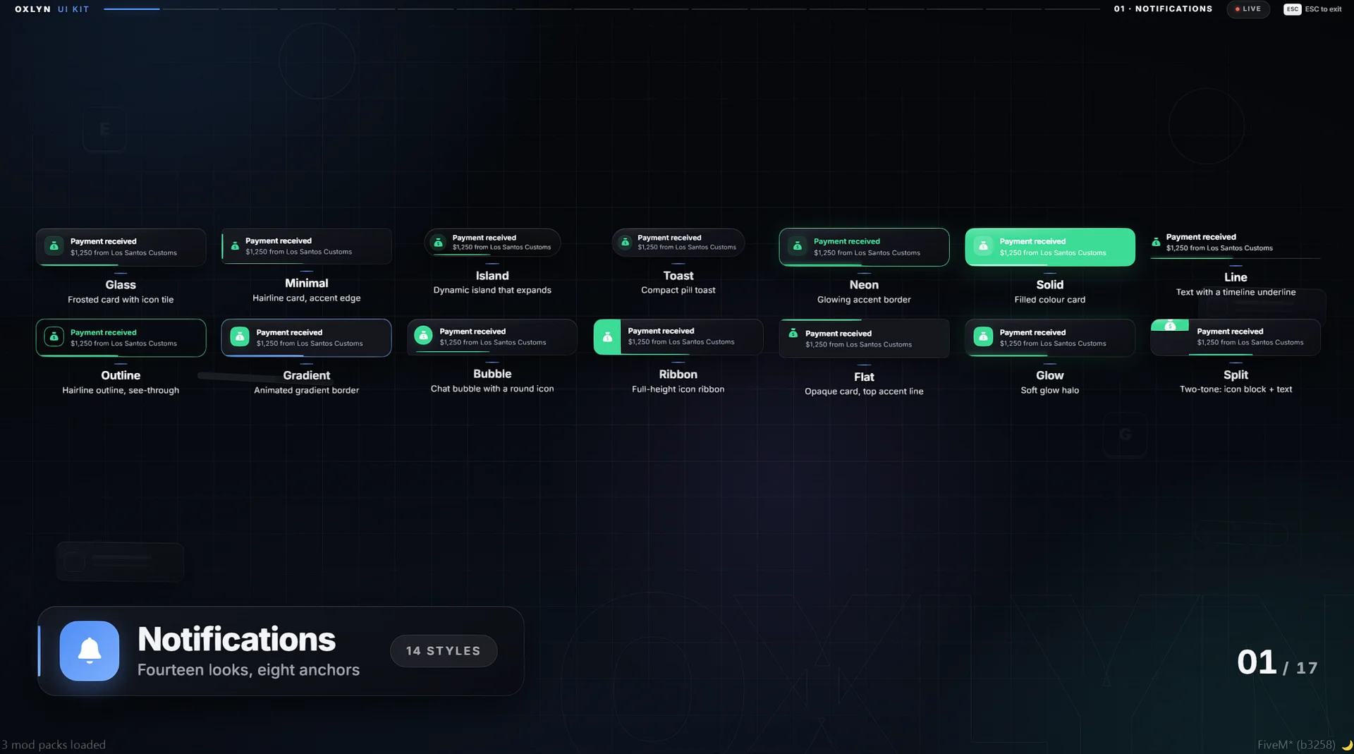 FiveM UI Kit | 137+ Styles, Not Just One | 17 Components, 12 Themes | ESX, QBCore, QBox product image (7)