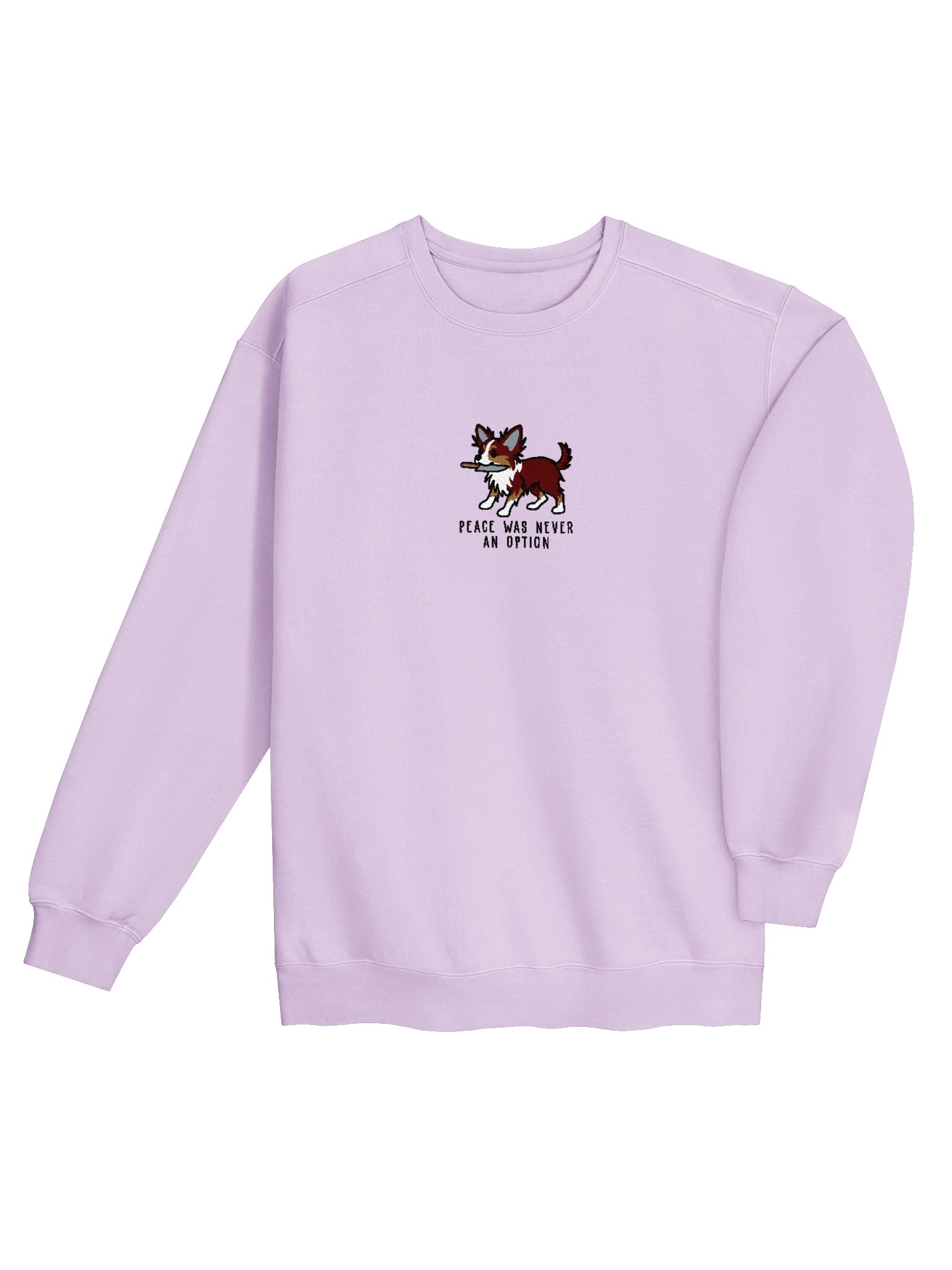 Peace Was Never an Option Funny Chibi-Style Embroidered Premium Sweatshirt for Longhaired Chihuahua(Chocolate) Owners product image (36)