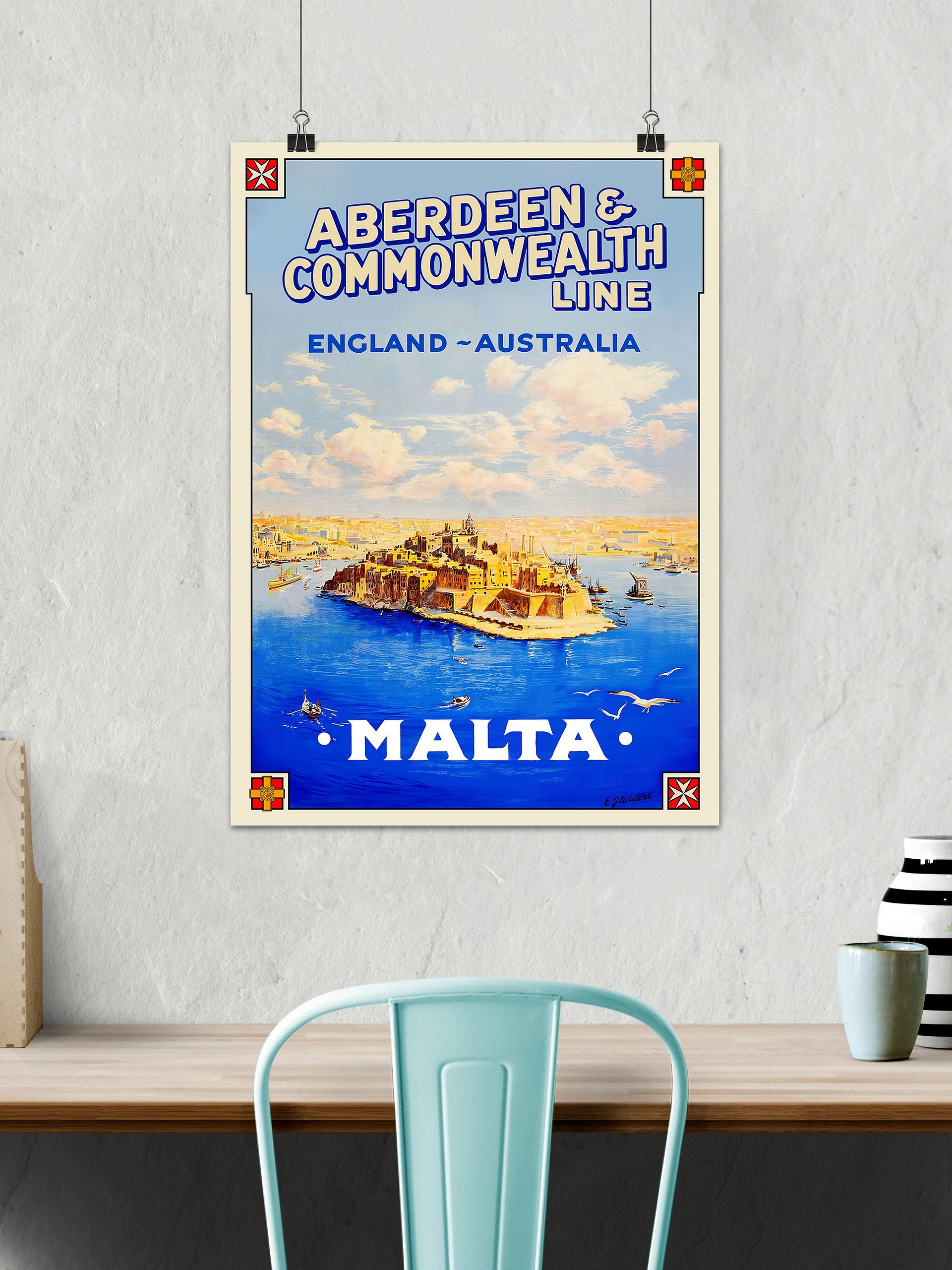 Malta, Valletta, 1930s — Retro vintage travel poster, retro travel poster, art deco poster product image (2)