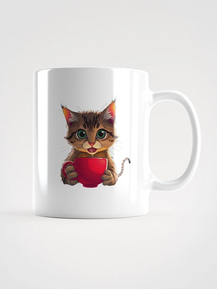 White Glossy Mug-Cat with a Cup of Coffee product image (4)