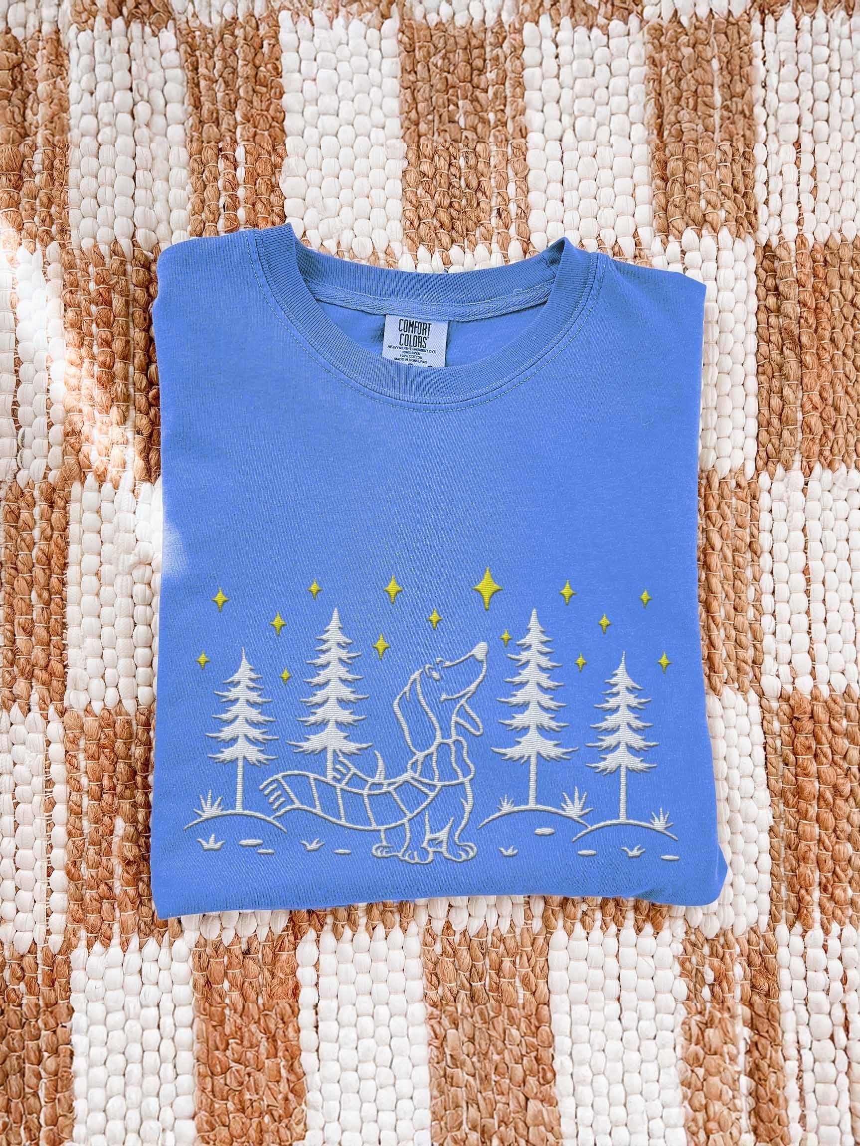 Dachshund Winter/Christmas Line Art Design Embroidered T-Shirt product image (1)