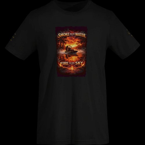 Smoke on the Water Fire in the Sky Airboat version.
https://backstagegear-co-shop.fourthwall.com