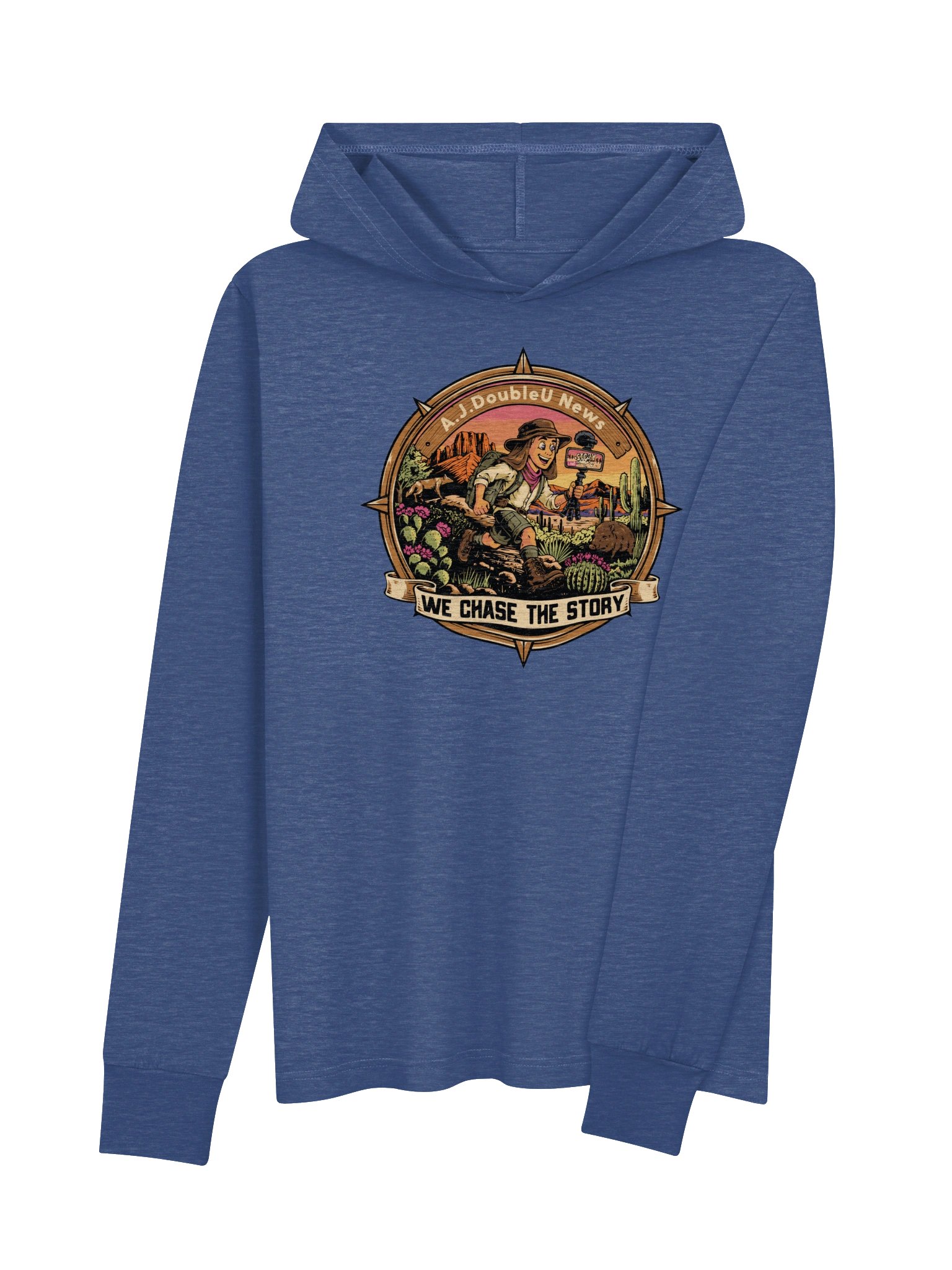 BLUE Long Sleeve T-Shirt With Hoodie - A.J. DoubleU News Desert Story Tee product image (4)