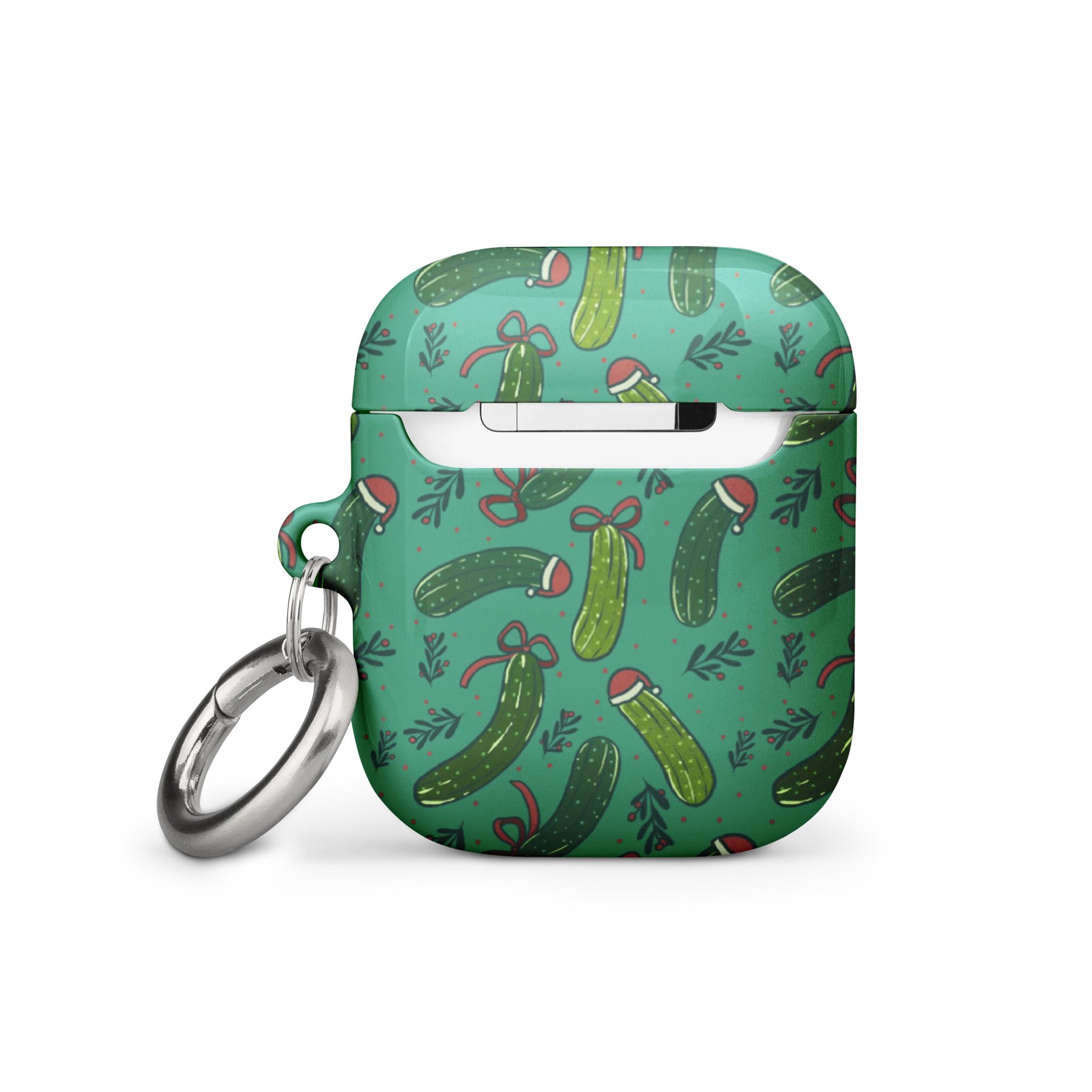 Christmas Pickles Pattern Airpods Case, Dark Green product image (11)