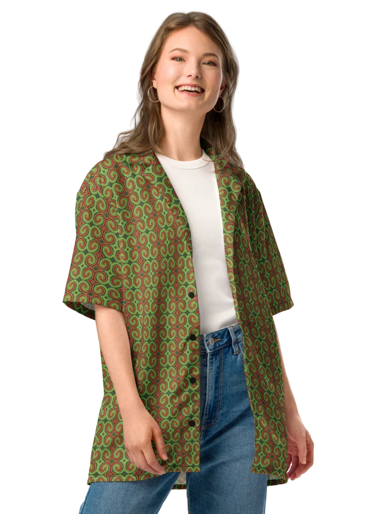 Red & Green Christmas Swirl Oversized Button-Down Shirt product image (6)
