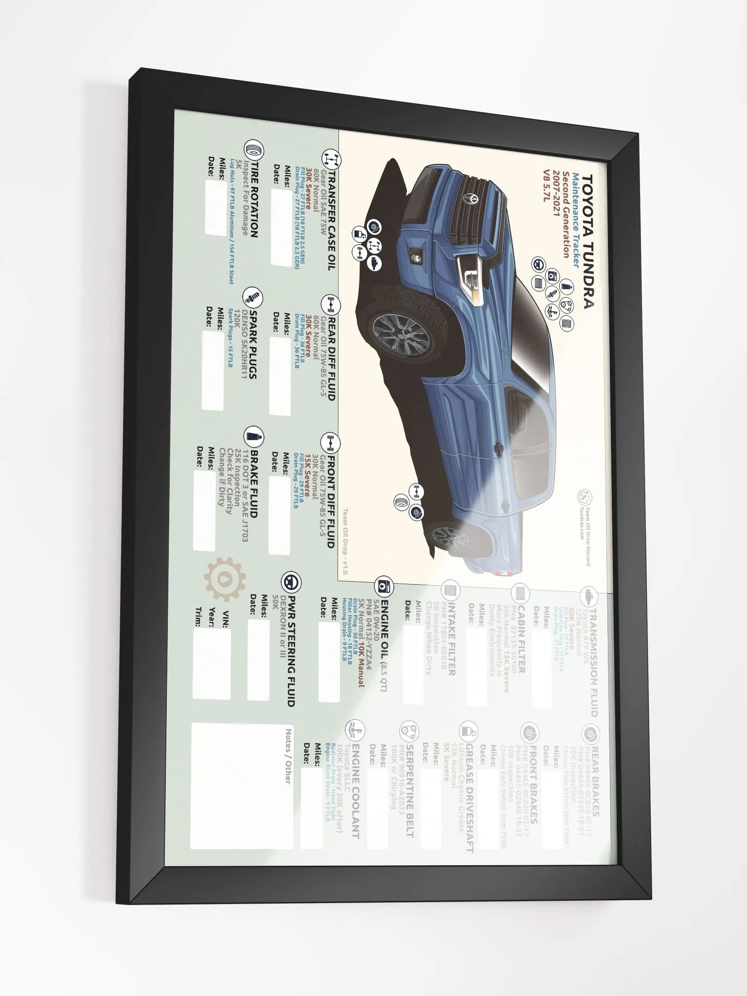 2ND GEN TUNDRA MAINTENANCE TRACKER - Cavalry Blue (Framed) product image (4)