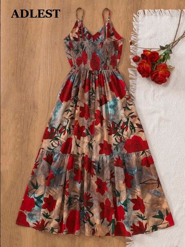 ADLEST | Women's Vintage Floral Print Elegant Woven Backless A-Line Dress, Party, Date Night, Spring product image (2)