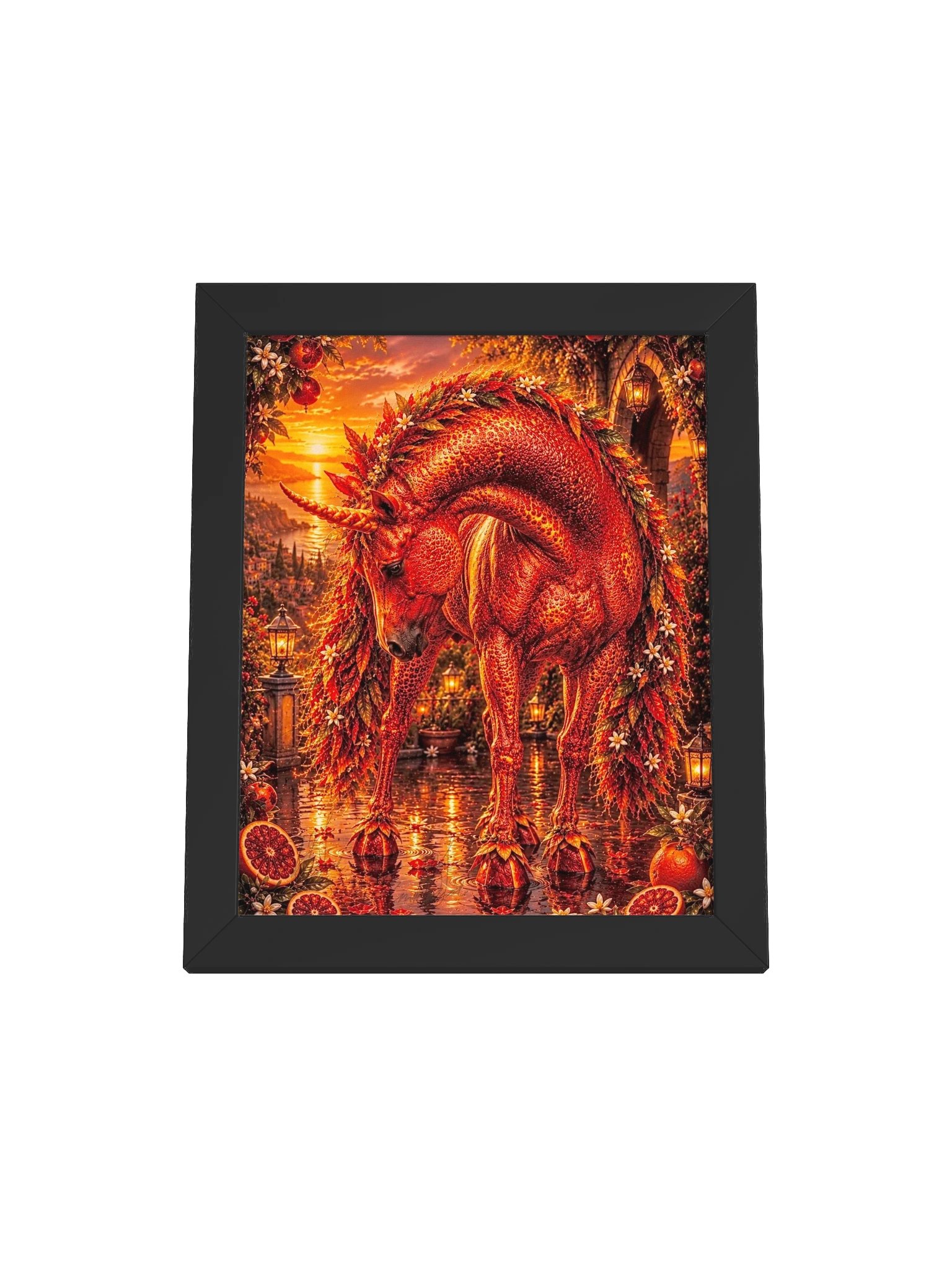 Blood Orange Unicorn Black Framed Poster product image (33)