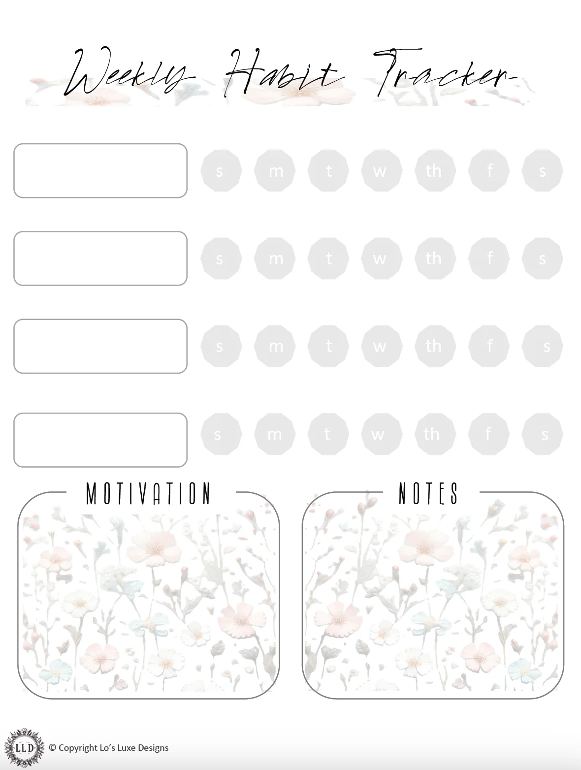 Weekly Habit Planner - Wildflowers - 8.5x11 Printable product image (1)
