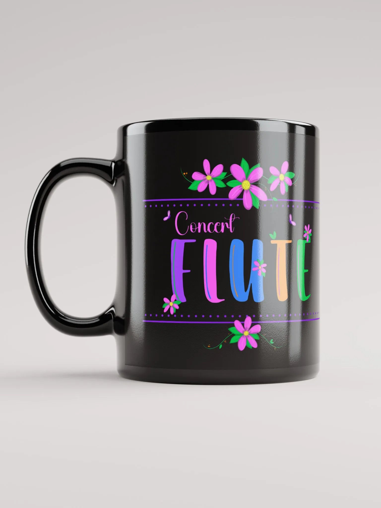 Floral Flutes Black Glossy Mug - Concert Flute product image (6)