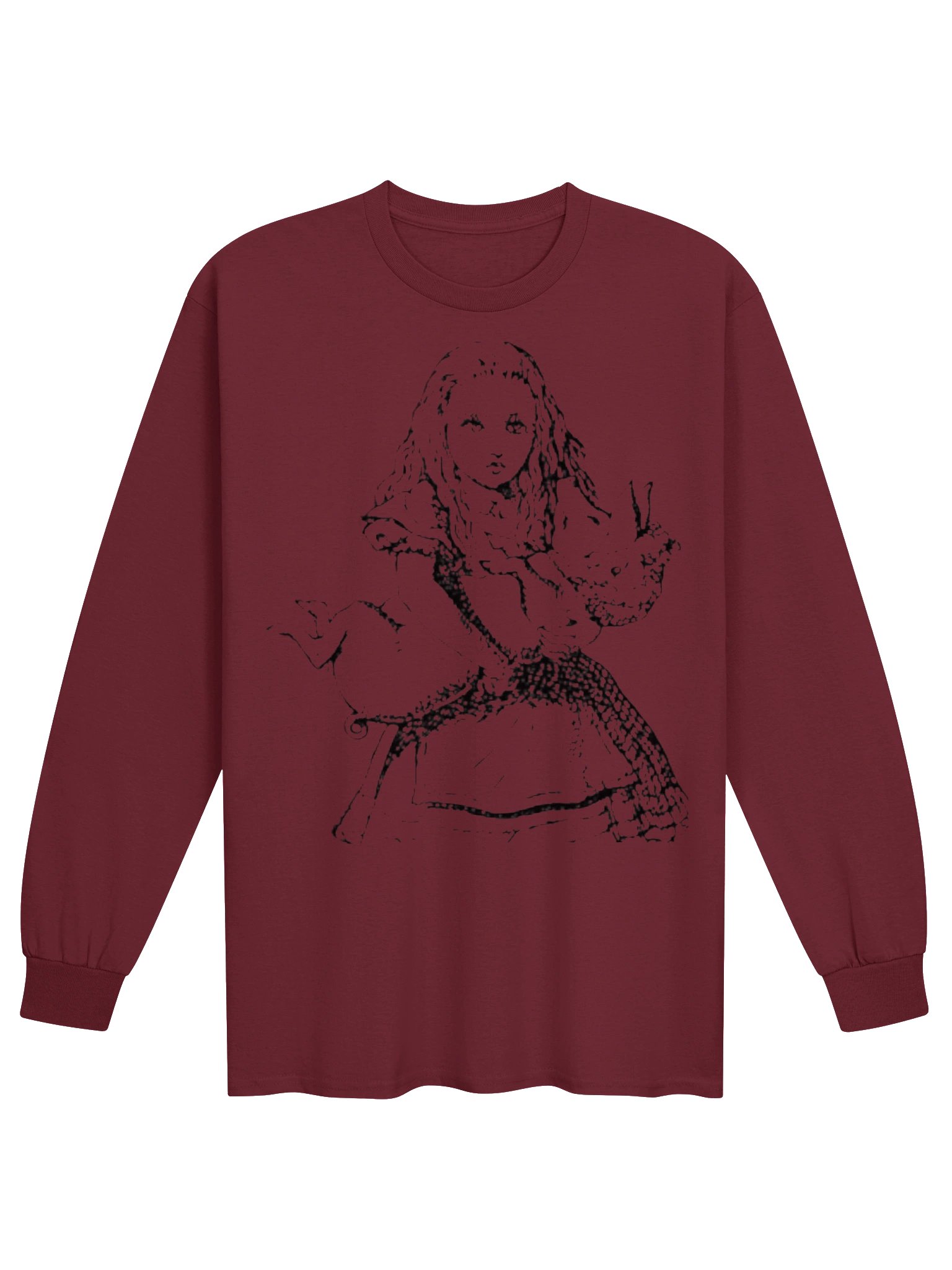 Alice and Pig + + Extremely Curious and Even More Skeptical Unisex Cotton Long Sleeve Shirt, Original John Tenniel Illustration product image (5)