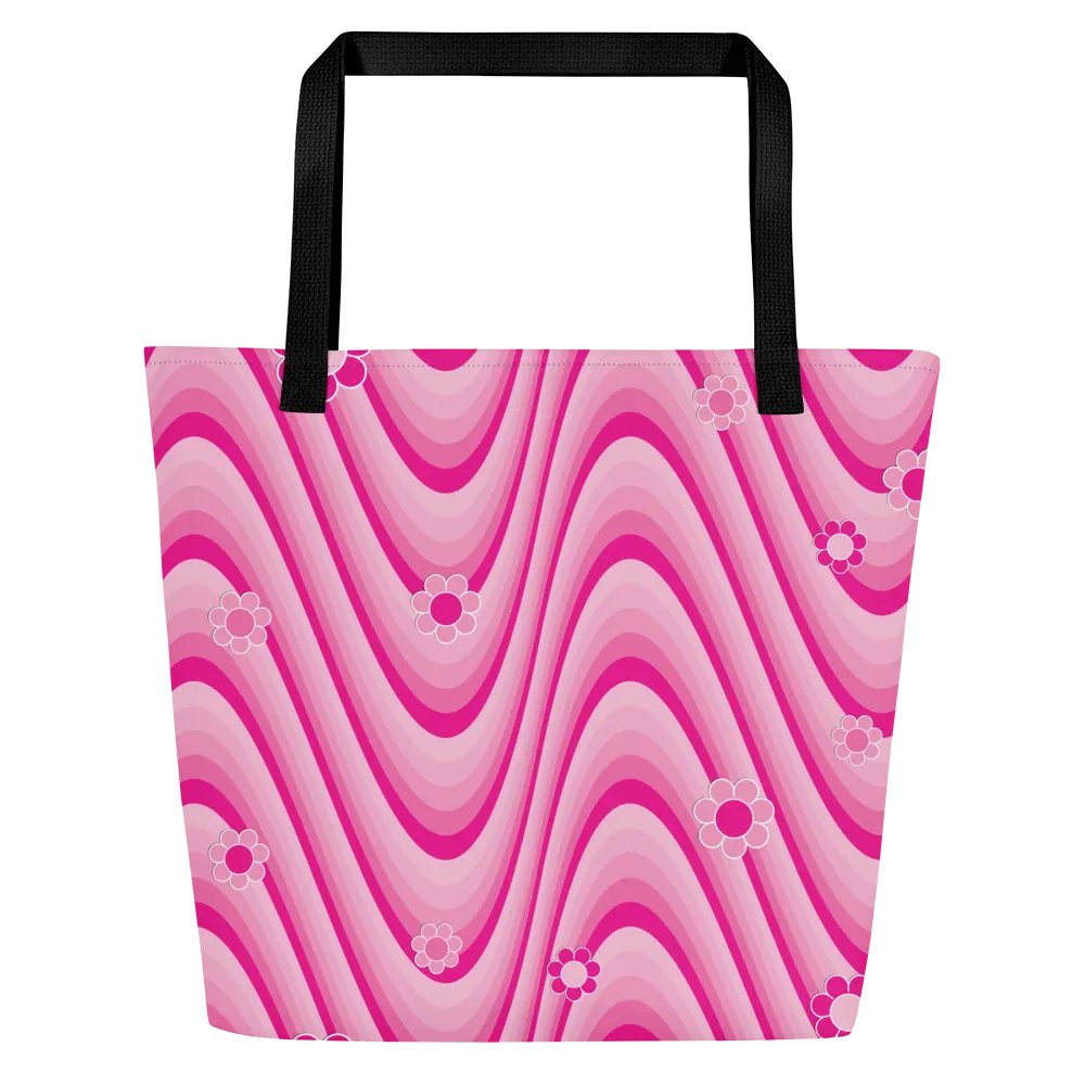 Retro Flowers Pink Wave Tote Bag product image (1)