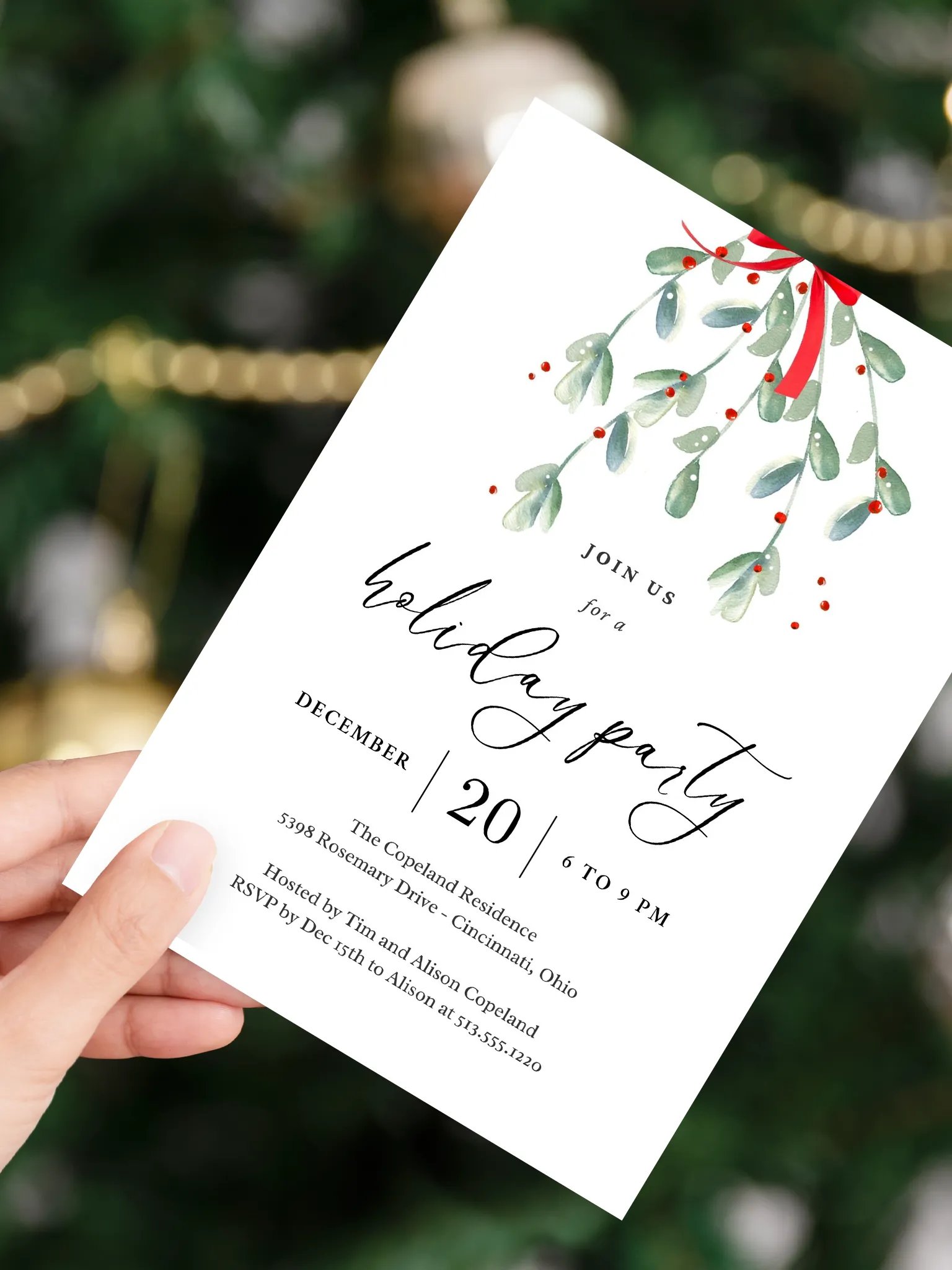 Lovely Mistletoe Christmas Party Invitation Canva Template LMC product image (2)