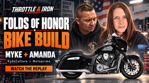 The replay is up, folks! 🏍️

Amanda and Myke joined us to talk RydeCulture, Motoprimo, Indian motorcycles and Folds of Honor....
