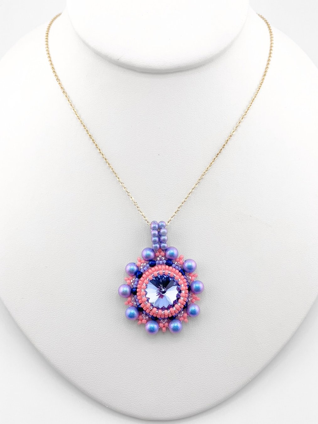Daybreak Crystal Beaded Pendant - Pink/Blue product image (1)