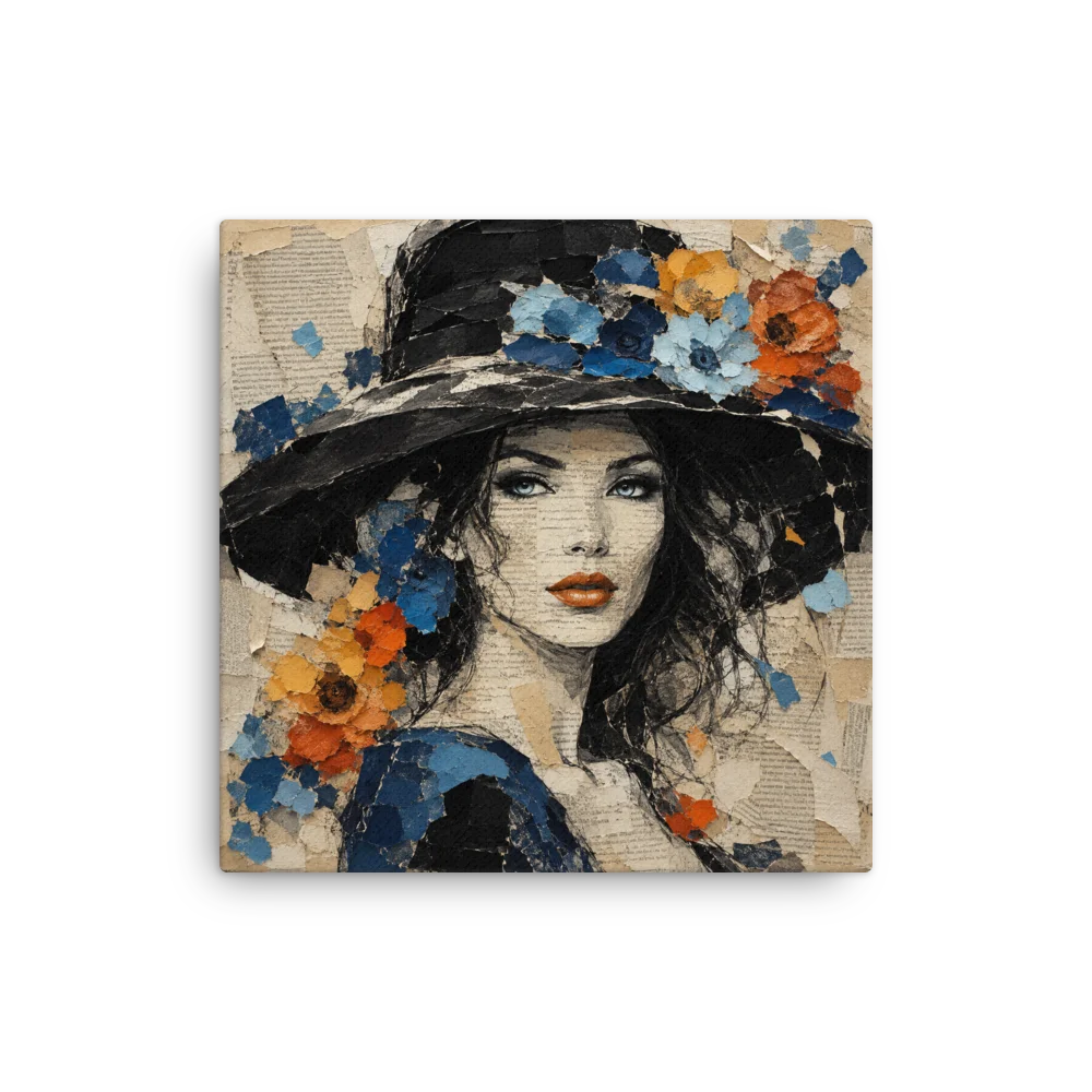Woman in a Black Hat | Torn Paper–Style Mixed-Media Portrait product image (1)