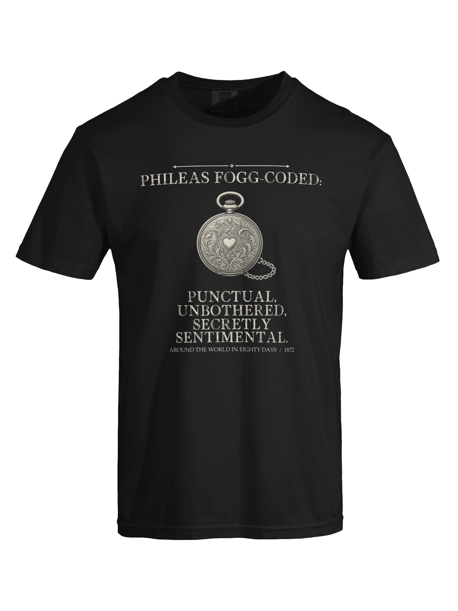 Phileas Fogg Coded Punctual Unbothered Secretly Sentimental -- Around the World in Eighty Days Tee (Dark) product image (25)