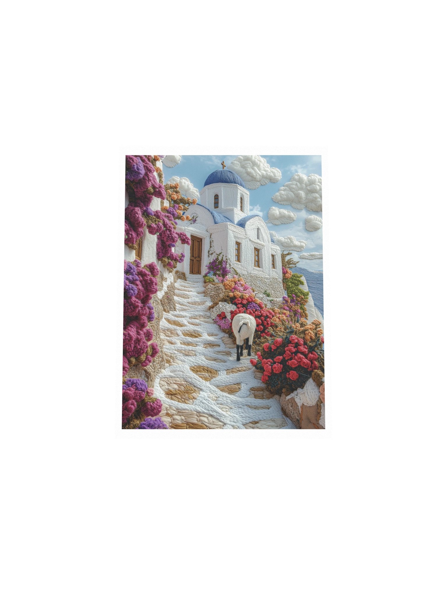 A Little Greek Island Moment | Embroidery-Style Wall Art — Unframed Print product image (4)