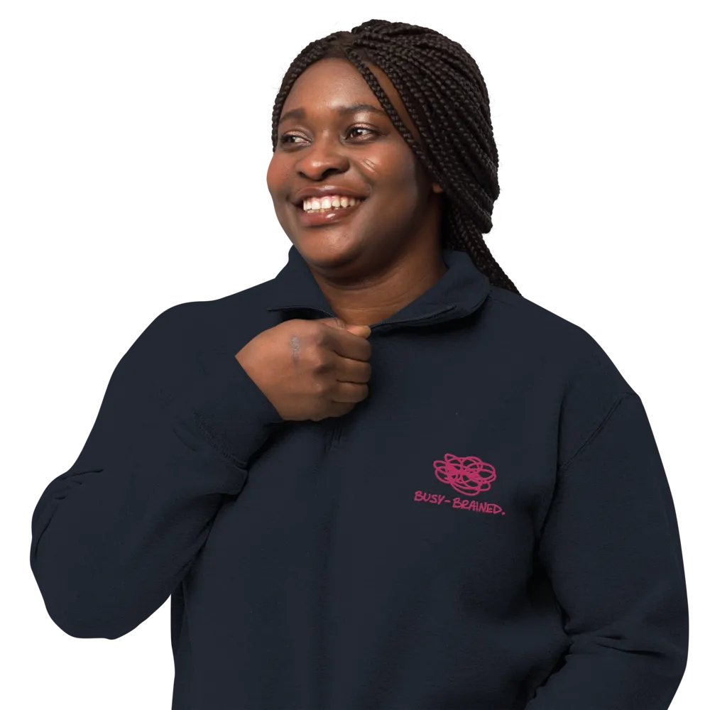BUSY-BRAINED (pink) embroidered quarter zip product image (4)