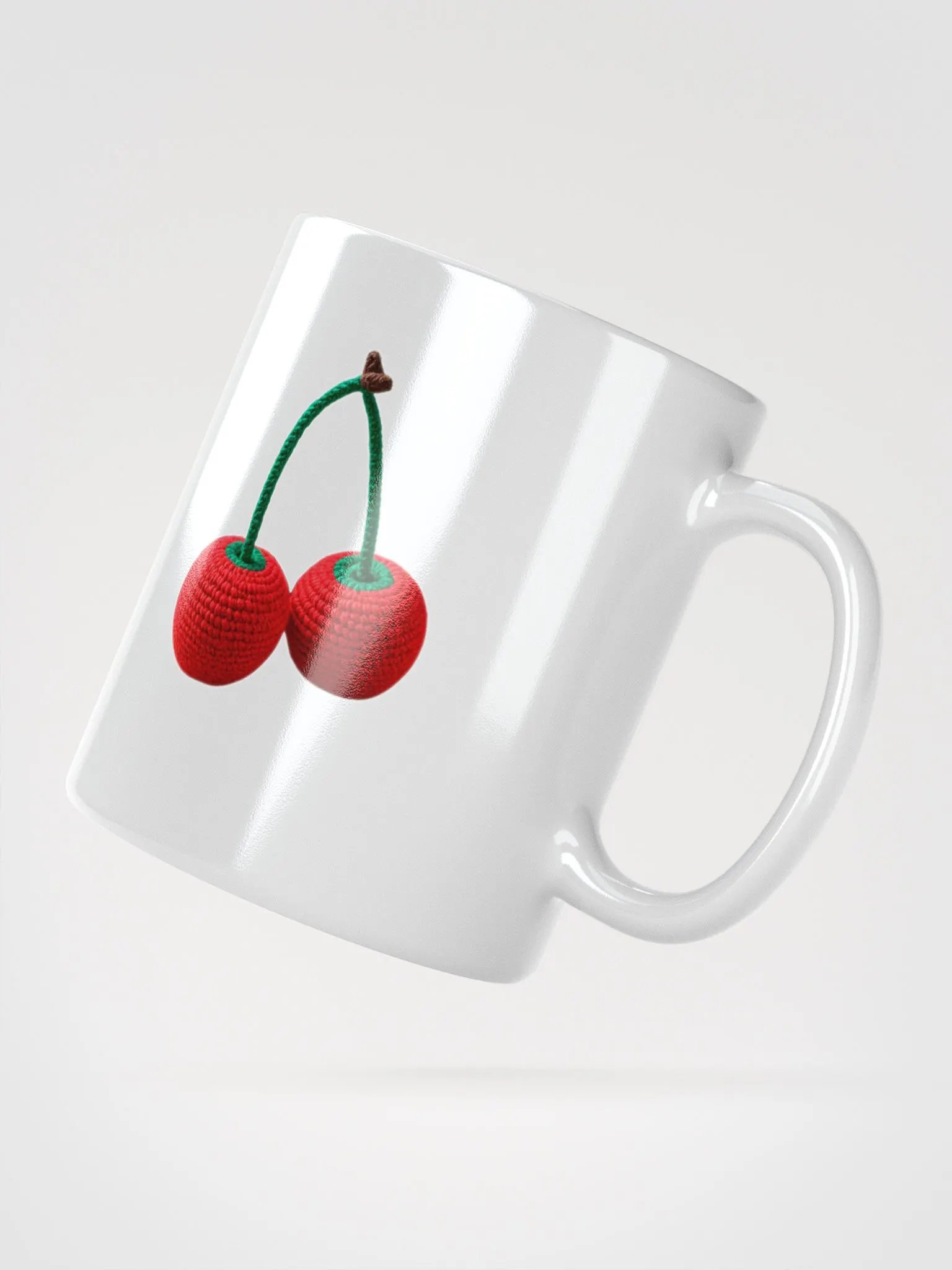 CozyAvocado White Glossy Mug Crochet Cherries #1 product image (2)