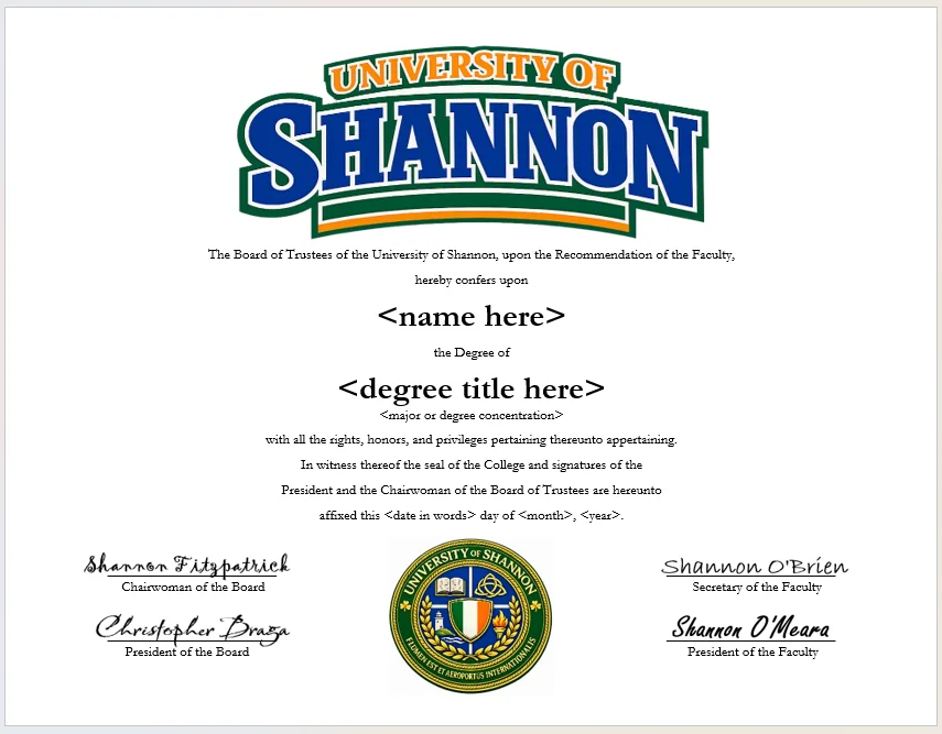University of Shannon degree parchment product image (1)
