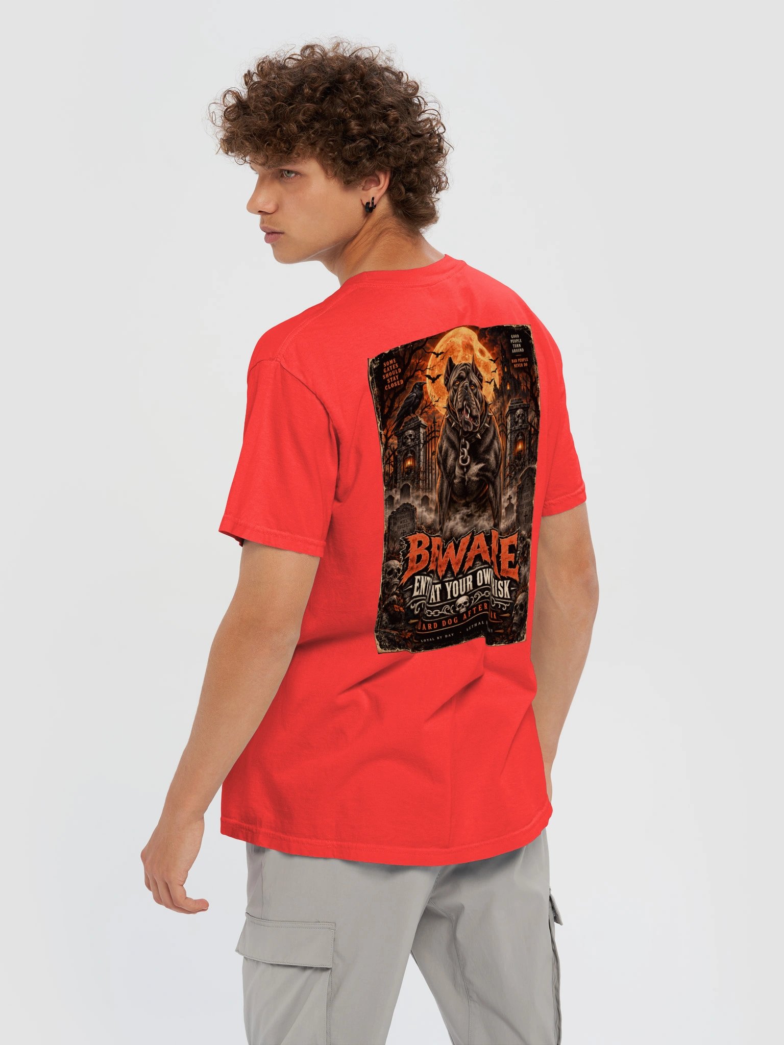 Beware — Enter at Your Own Risk Dog Dad Halloween Tee product image (6)